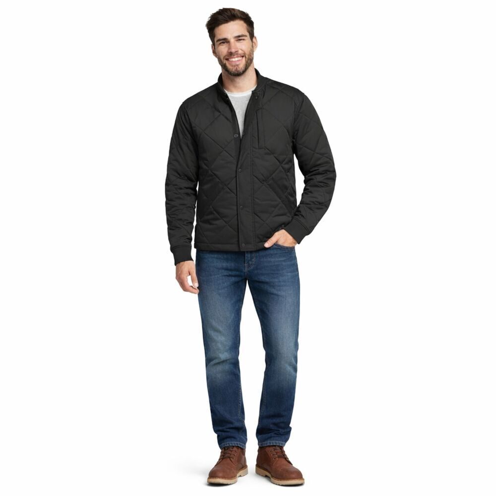 Banana Republic Mens Large Black Quilted Bomber Jacket Lightweight Zip Front